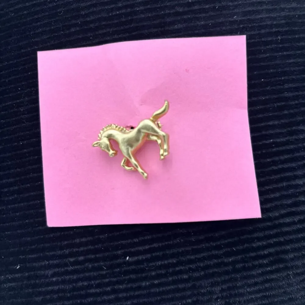 Vintage Gold Tone Prancing Horse Pony Lapel Pin 1 Inch Mini Equestrian Brooch